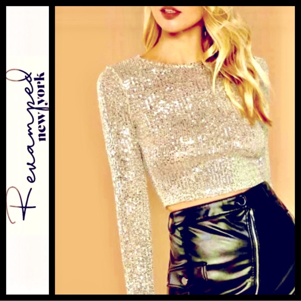 NWOT Revamped New York Taylor Sequin Crop Top